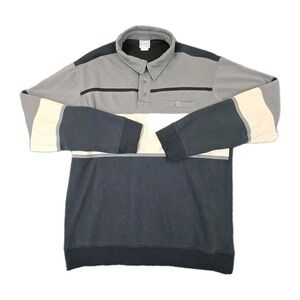 Vintage 90s Haband Casual Joe Colorblock Polo Shirt Men's L Gray Black Tan